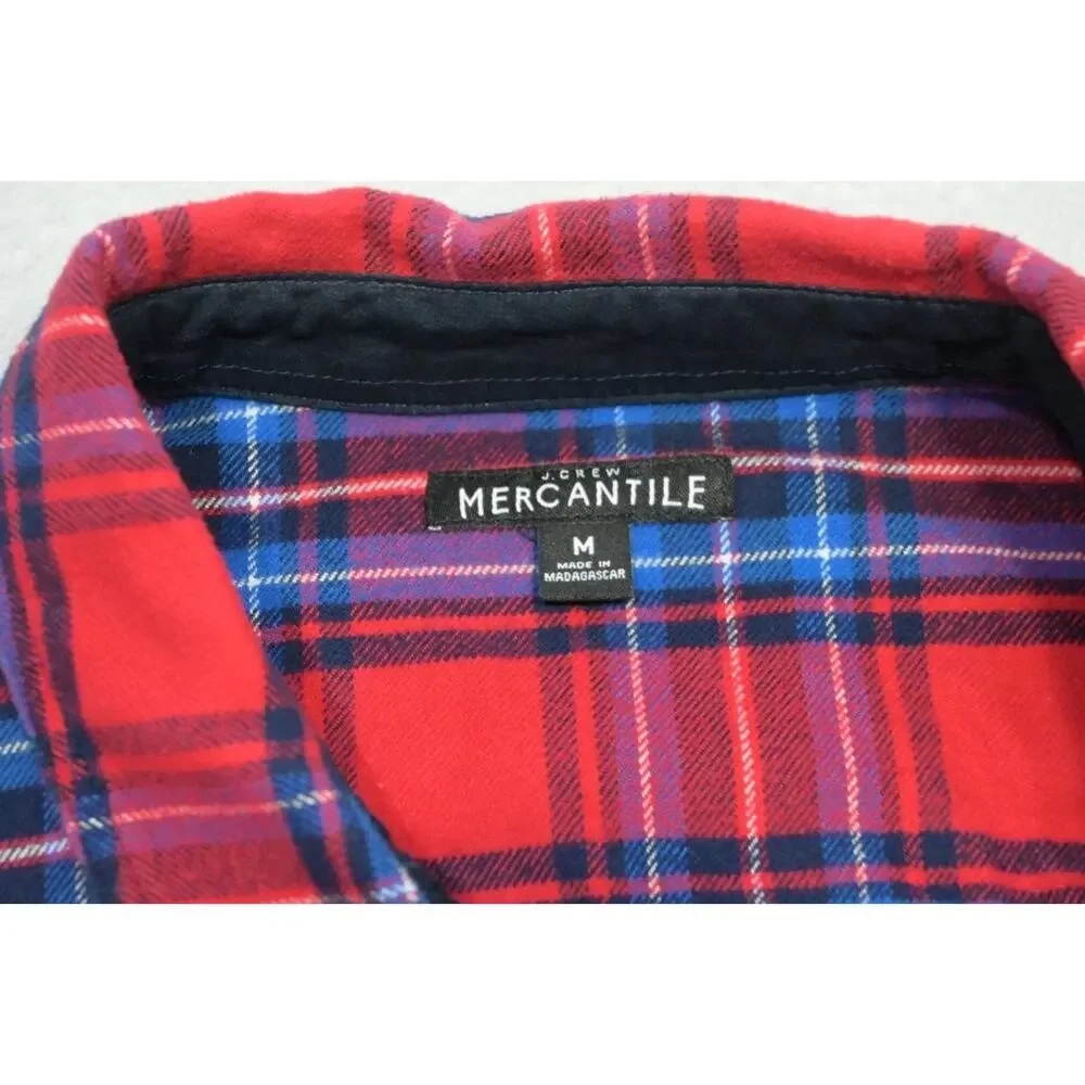 J Crew 3/4 Zip Flannel Camp Shirt Mercantile Plaid Long Sleeve Mens Sz Medium‎